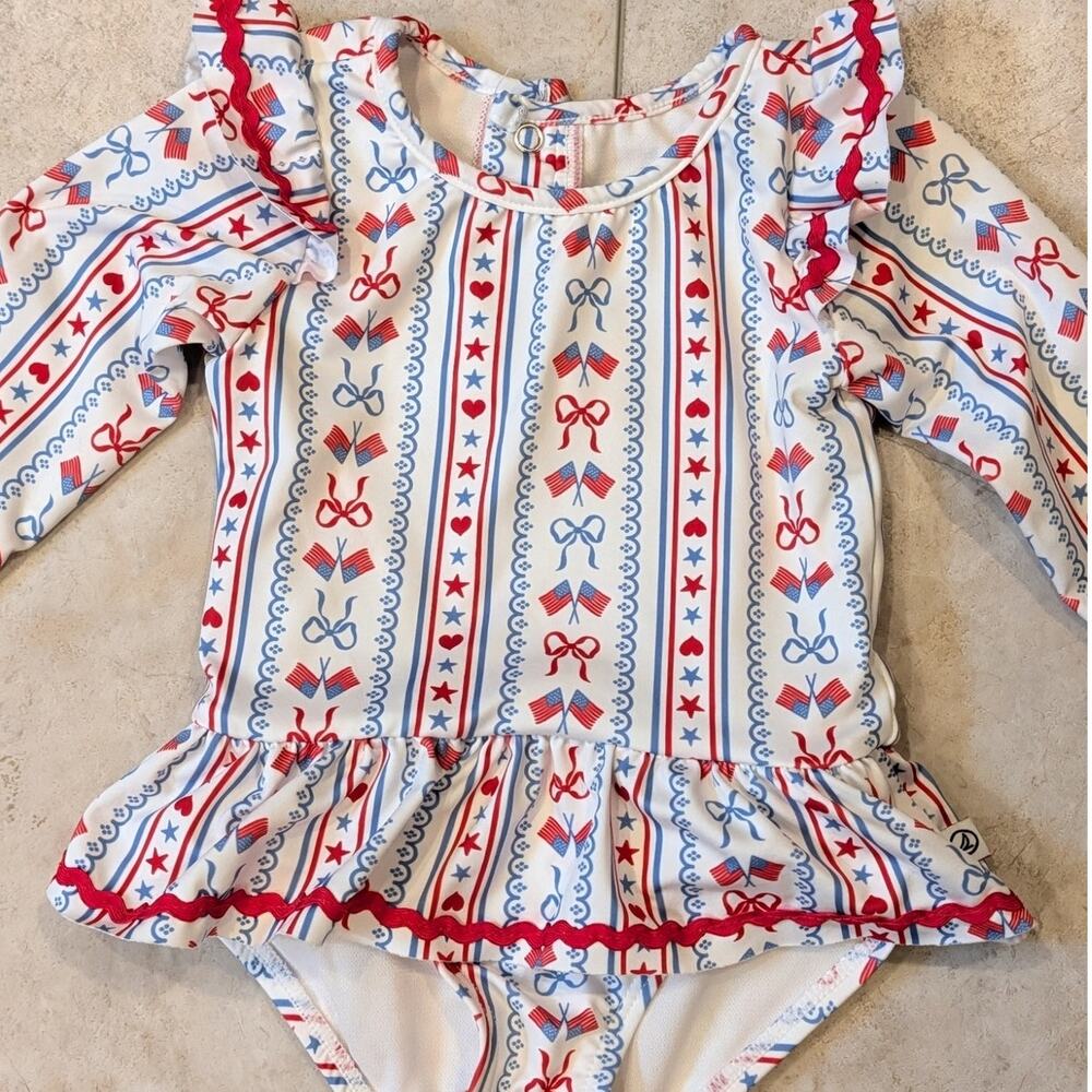 Sperry Baby Girls Patriotic UPF 50+ Rash Guard Swimsuit 12M